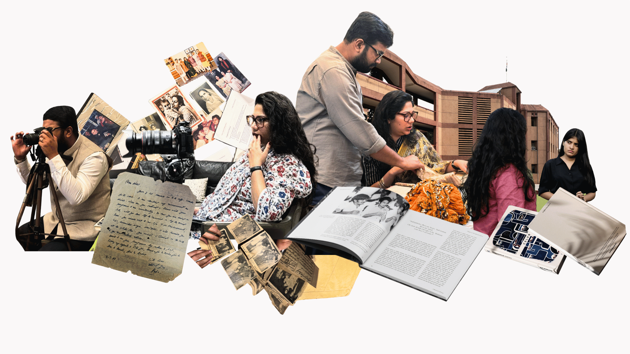 A collage of family photographs, letters and keepsakes